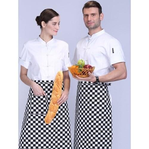 2018 Summer Chef Jacket Short-sleeved Mens Checkers Deduction Hotel Restaurant Hotel Chef Uniforms Wear Resistance B-6507