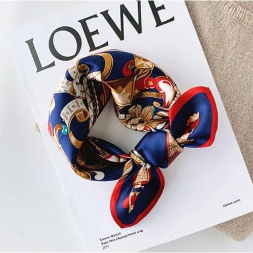 Luna&Dolphin Women Small Square Scarves 53x53cm 100% Real Silk Luxury Red Gemstone Bandanas Suit Decoration Headbands Kerchief