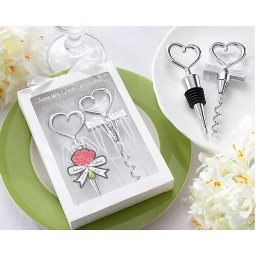 Love Heart Corkscrew Wine Bottle Opener + Wine Stopper Wedding Gift Favors Bottle Opener Set Wedding Decor Favors Wine Stopper