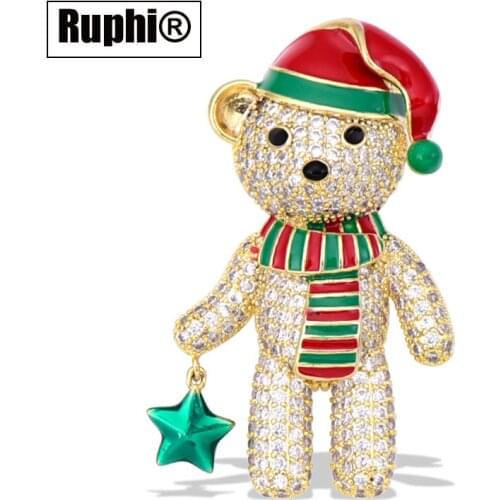 Cute zircons bear pin Brooch quality luxury female pin love star badge jewelry accessories