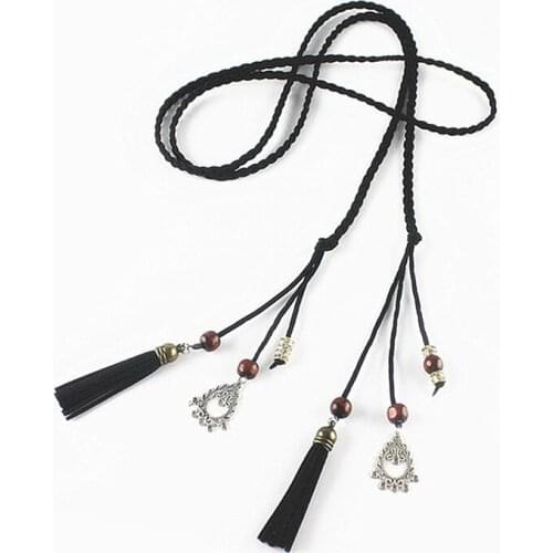 Fashion women Retro tassel Twist weaving waist rope belts for dresses decorative Braided waistband knot belt brown black