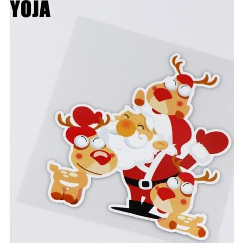 YOJA 16.5X14.8CM Cartoon Car Sticker Santa And Reindeer Vinyl Decal Celebrate Christmas ZT1-0026