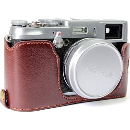 Genuine Cowhide Leather Half Body Case Camera bag cover For Fujifilm X100S X100T X100 X100M hard shell With Battery Opening