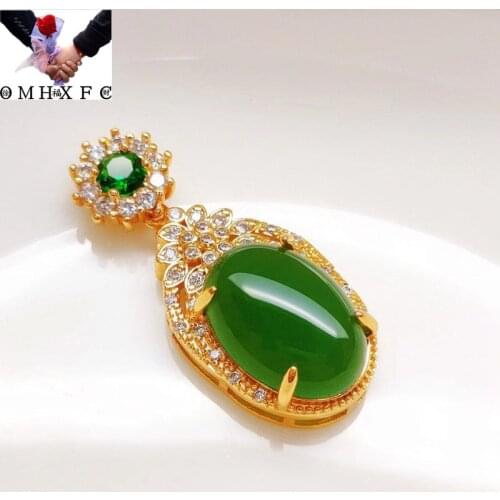 OMHXFC Jewelry Wholesale YM1224 European Fashion Woman Girl Party Birthday Wedding Gift Oval AAA Zircon 24KT Gold Pendant Charm