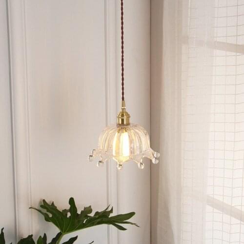 Nordic Brass Glass Pendant Lights Simple Fresh Princess Childrens Room Bedside Lamp Modern Crown Dining Room Aisle Hanging Lamp