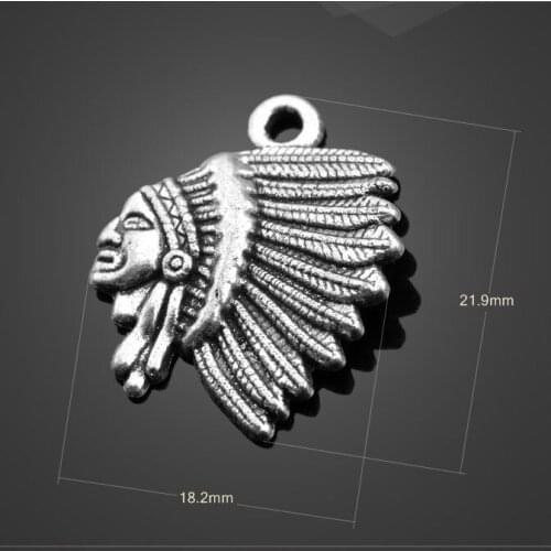 High quality 20 PCS/Lot 18.2mm*21.9mm antique silver plated religious tribal chiefs head charms