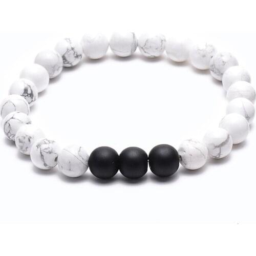 Simple Fashion Style White Turquoise Matte Onxy Two Natural Stones Charms Women Men Bangle Bracelet Daily Jewelry