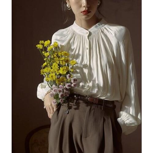 QWEEK Stand-up Collar Blouses