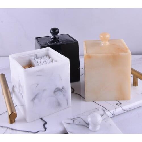 Nordic Toothpick Box Cotton Swab Box Imitation Marble Luxury Resin Storage box Toothpick Holder Living Room Home High-grade Cott