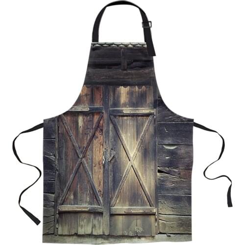 Retro Faded Old Wooden Door Aprons for Women Men Kid Cooking Baking Apron Kitchen Utility Equipment Accessories