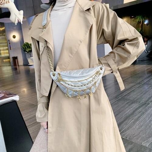 High Quality Shoulder Crossbody Chest Bags Womens Chain Waist Bag Gold Letters Female Fanny Pack Plaid Luxury Hip Belt Bag