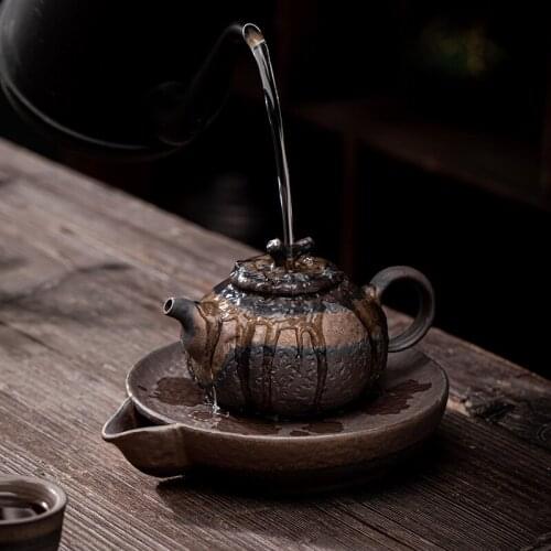 Japanese Gilding Iron Glaze Persimmon Kung Fu Tea Set Teapot Single Stoneware Retro Domestic Handle Pot Kettle Tea Tea Pot