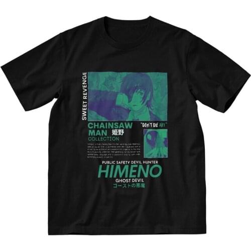 Funny Chainsaw Man T-shirt Mens Harajuku T Shirt Short Sleeve 100% Cotton Japanese Anime Manga Himeno Tshirt Urban Tee Top Gift