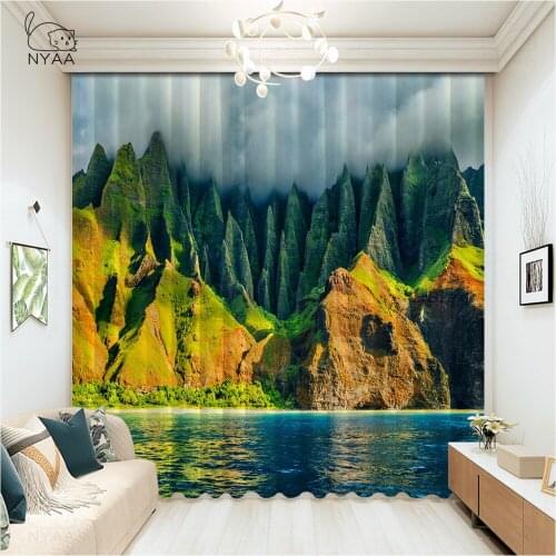 Autumn Forest Lake Mountain Peak Landscape Photo Curtains 3D Living Room Modern Blue Curtains Cafe Luxury Curtain Micro Shading
