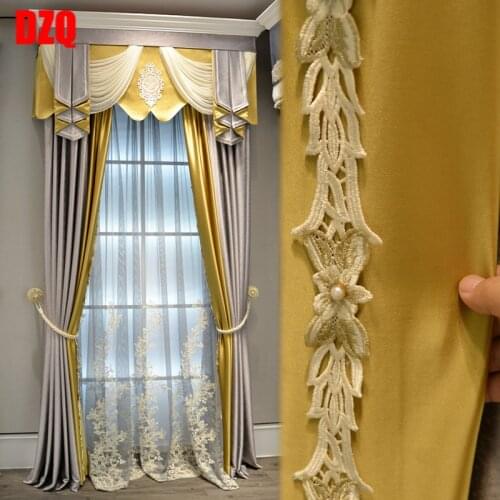 Custom curtains simple European luxury solid gold color super soft cashmere cloth blackout curtain tulle valance