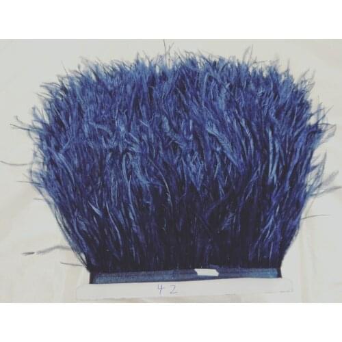 Factory price 1yard long dyed navy real ostrich feather trims fringe with ratin ribbon real ostrich feather trimming