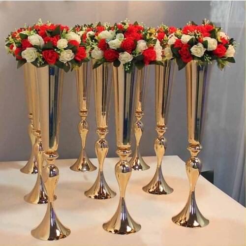 15pcs)50cm tall Unique Size Metal Silver Plated Gold Trumpet Vase For Wedding Table qq320