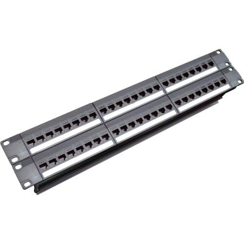 19Inch 1U Cabinet Rack Pass-Through 24 Port CAT6 Patch Panel RJ45 Cable Adapter Keystone Jack Modular Frame