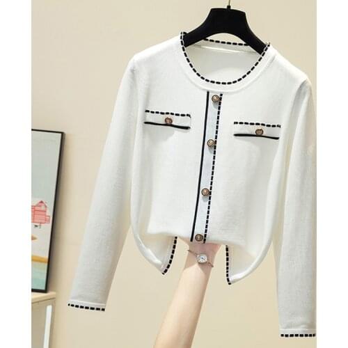 2021 Winter Clothes Sweaters Women Pullover White Black Button Packets Knitted Vintage Sweater Female Jumper Mujer Jersey Tops