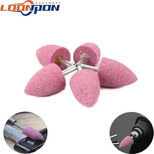 5Pcs/Set 16/20/25/30MM Red Corundum Ceramic Grinding Head Cone Type With 6MM Shank Drill Bit Rotary Abrasive Tool For Metal