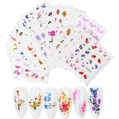 55pcs New Embossed Blossom Flower Nail Water Transfer Sticker Rose Leaf Decal Summer Nail Art Decoration Manicure