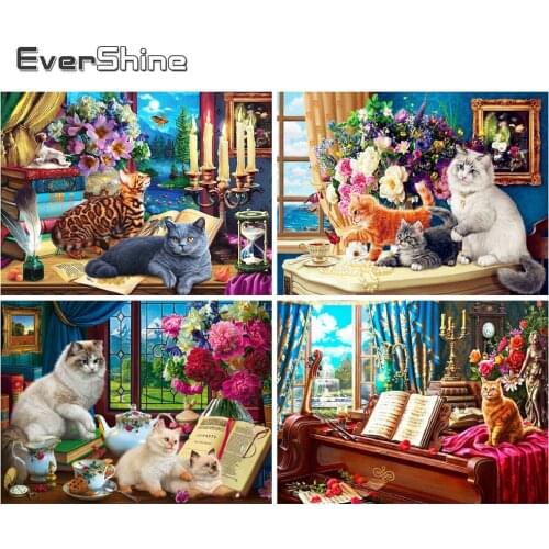 Evershine Diamond Embroidery Cat 5D Handicraft Diamond Painting Animals Bead Needlework Hot Sale Cross Stitch Decor For Home