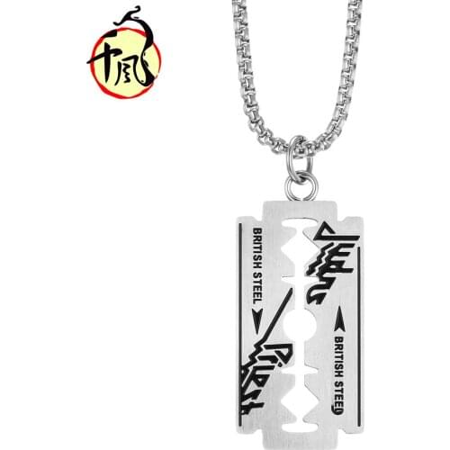 Custom Processing Bead Chain Silver Color High Polish Steel Titanium Razor Blade Pendant Necklace Men Women Jewelry Gift