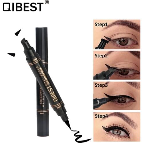 QIBEST 1 Pc Double-Headed Liquid Eyeliner Pen Triangle Seal Eyeliner 2-in-1 Waterproof Eyes Makeup Eyeliner Eye Pencil TSLM2