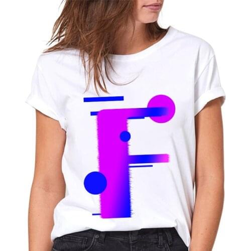 T-shirts Women Summer Fashion 26 English Alphabet F Print Female Tshirt Harajuku Casual Ladies Tee Tops Retro Female T shirt