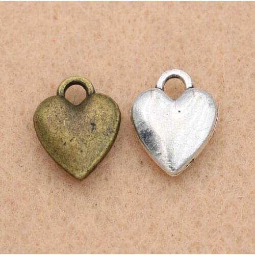 KJjewel Antique Bronze Silver Plated Heart Charms Pendants for Earrings Bracelets Jewelry Making DIY Accessories 13mm