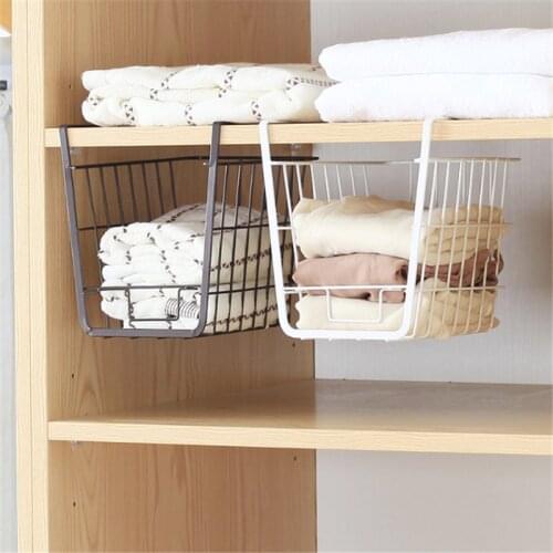 Wrought Iron Mesh Shelf Basket Under Cabinet Hanging Storage Rack Kitchen Table Rack Sundries Shelf Closet Cupboard Organizer