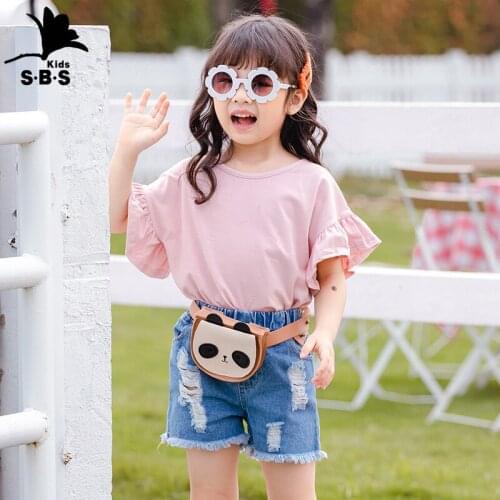 2020 Summer Childrens Clothing Lotus Leaf Sleeves Girls Shirt Loose Short-sleeved Top Solid Color Wild Cotton Girls T-shirt