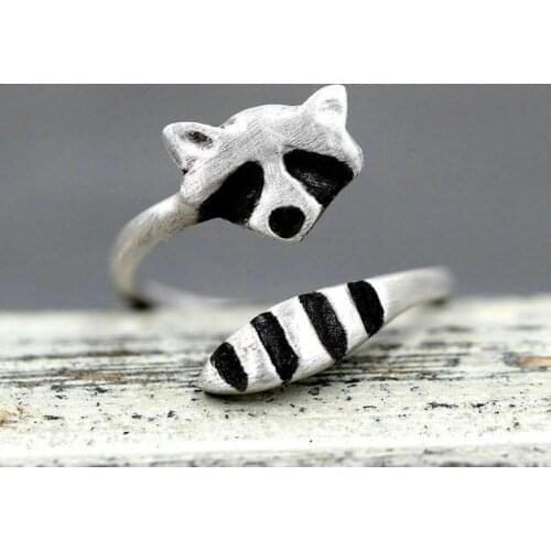 Cute Female Small Raccoon Ring Boho Fashion Silver Color Open Engagement Ring Vintage Wedding Rings For Women Jewelry Gifts