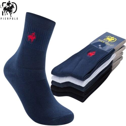 Pier polo socks autumn and winter mens double needle cotton loose socks socks combed cotton embroidery tube male socks