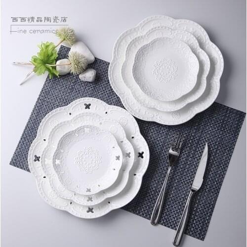 3pcs set, 6+8+10inch, white embossed porcelain cake plate, butterfly design, service the table, dinner plate sets, dinnerware