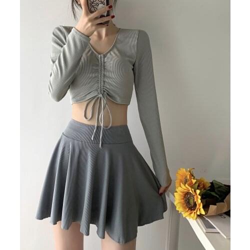 2021 New Korean Sexy Three Piece Swimsuit Long Sleeve Bikini Bathing Suit Women Swimwear Beach Swim Skirt Female Bikinis