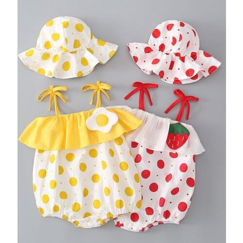 Cute New Baby Girl Clothes Bodysuit For Newborns One-piece + Hat Set Thin Outing Suit Princess Clothes Female Summer Baby Romper