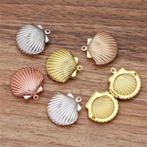 BASEHOME 5pcs/lot Vintage Shell Shape Album Box Pendant Photo Floating Locket Pendant Charms for DIY Memory Necklace Making