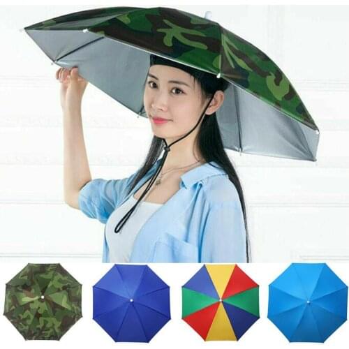 Portable Rain Umbrella Hat Army Green Foldable Outdoor Pesca Sun Shade Waterproof Camping Fishing Headwear Cap Beach Head Hats