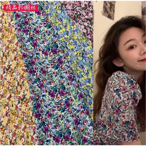 Recommended High Quality South Korean Silk Chiffon Printed Fabric 2020 Coat Skirt Popular Purple Floral Garment Material