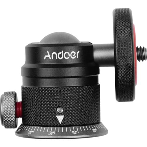 Andoer Aluminum Alloy Tripod Ball Head Mount Panoramic 360° Swivel 180° Flip with Scaled Base Universal 1/4 Mounting for DSLR