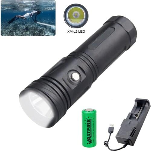 Led Waterproof Diving Flashlight XM-L2 LED Underwater 100 Meters Magnetically Switch Dive Lanterna With Rope+26650 18650 Battery