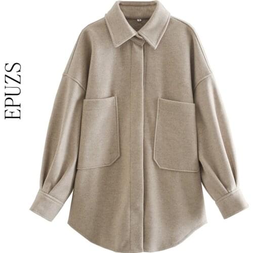 Vintage wool shirt jacket women oversize coat winter thick warm jacket and coat casual loose outwear