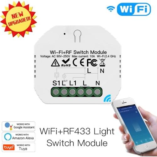 WiFi RF433 Smart Light Switch Module Smart Life/Tuya App Remote Control Work Alexa Google Home 1/2 Way Multi-Control Association