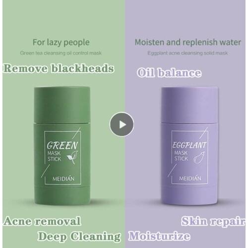 Green Tea Oil Control Eggplant Acne Cleansing Mask Skin Care Moisturizing Remove Blackhead Pores Exfoliating Face Mud Mask TSLM1