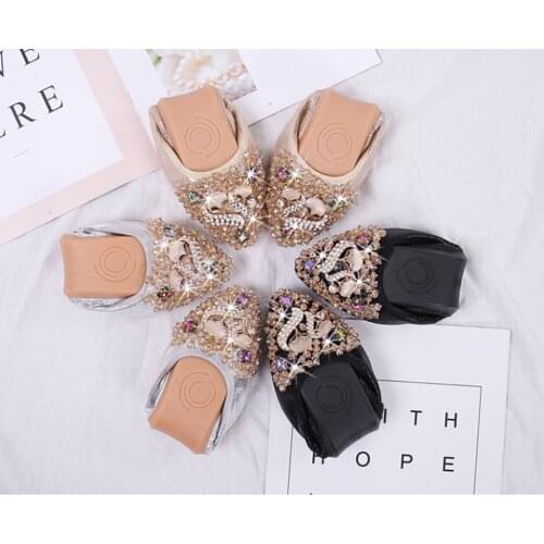 Womon Soft Sole Foldable Women Ballet Flats Luxury Rhinestone Ladies Shoes Big Size Loafers Spring Autumn Shoes