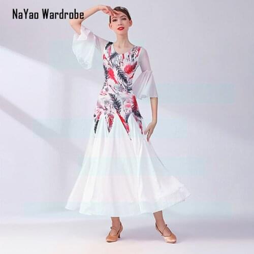 2021 New 2112 Floral Patchwork Puffy Design Female Latin Dance Dress Women Latin Dancing Suit Practice Clothes Belly dance Suit