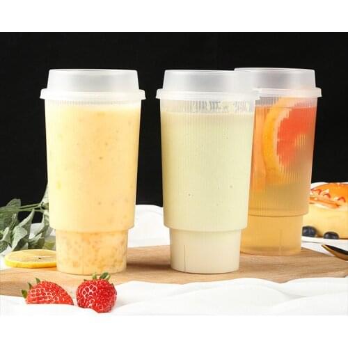 10pcs Net red 90mm caliber creative milk tea fruit juice beverage cup 700ml large thick plastic cups birthday party cup with lid