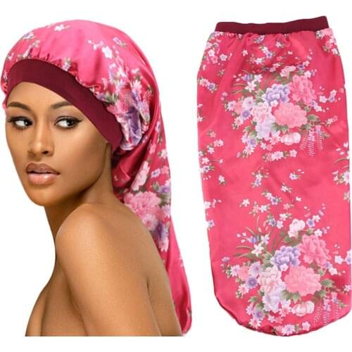 2021 Fashion Women Satin Sleep Cap for Long Hair Silk Long Bonnet with Soft Elastic Band for Natural Curly Hair Braids Dreadlock