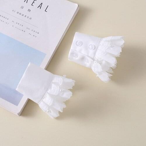 2021 Double Layers Chiffon Lace Floral False Horn Cuffs Ruffles Pleated White Detachable Fake Sleeve Wrist Warmer Accessory